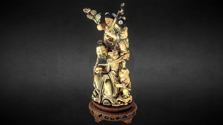 Chinese Carved Polychrome Ivory Figures 3D Model