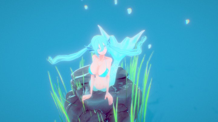 Blue Mermaid Anime - 3D Underwater  Scene 3D Model