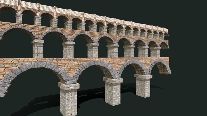 Medieval Multi-Story Arch Bridge 3D Model