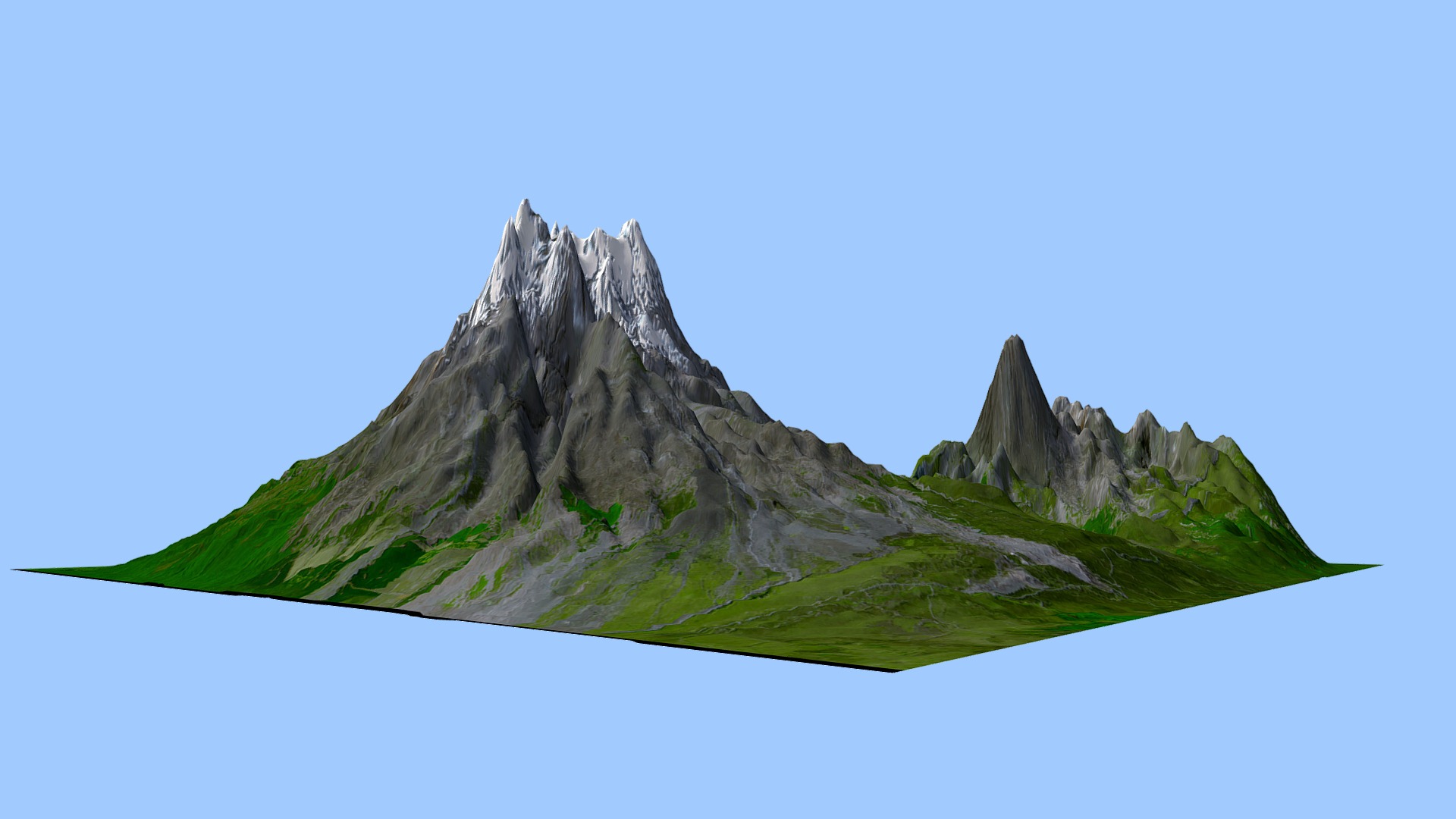 3D model Volcano Mountains - This is a 3D model of the Volcano Mountains. The 3D model is about a mountain with a grassy area.