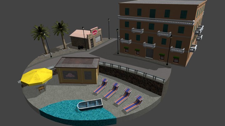 Cinque Terre City Scene 3D Model