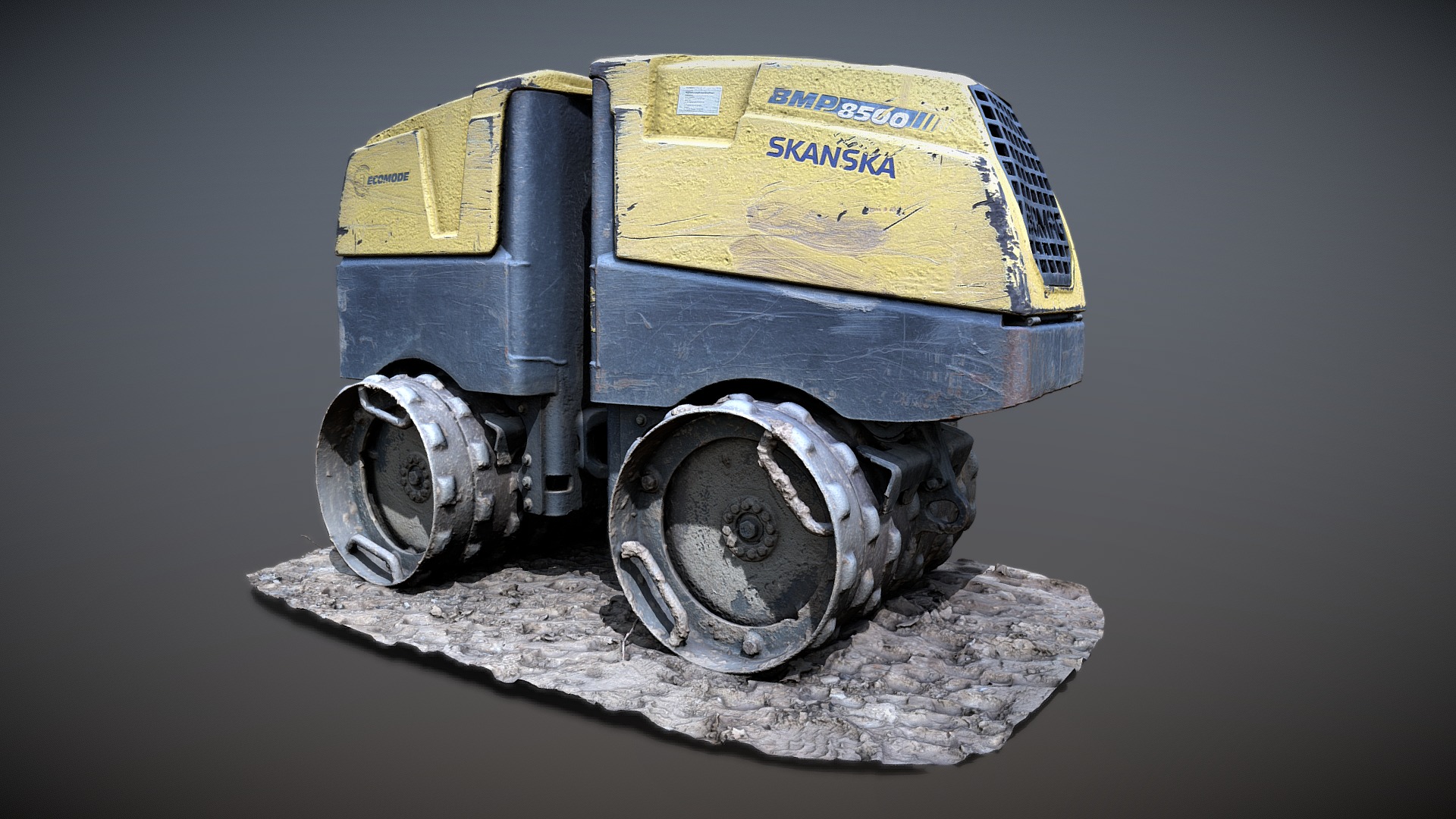 3D model Bomag compactor BMP 8500 - This is a 3D model of the Bomag compactor BMP 8500. The 3D model is about a metal object with a metal frame.