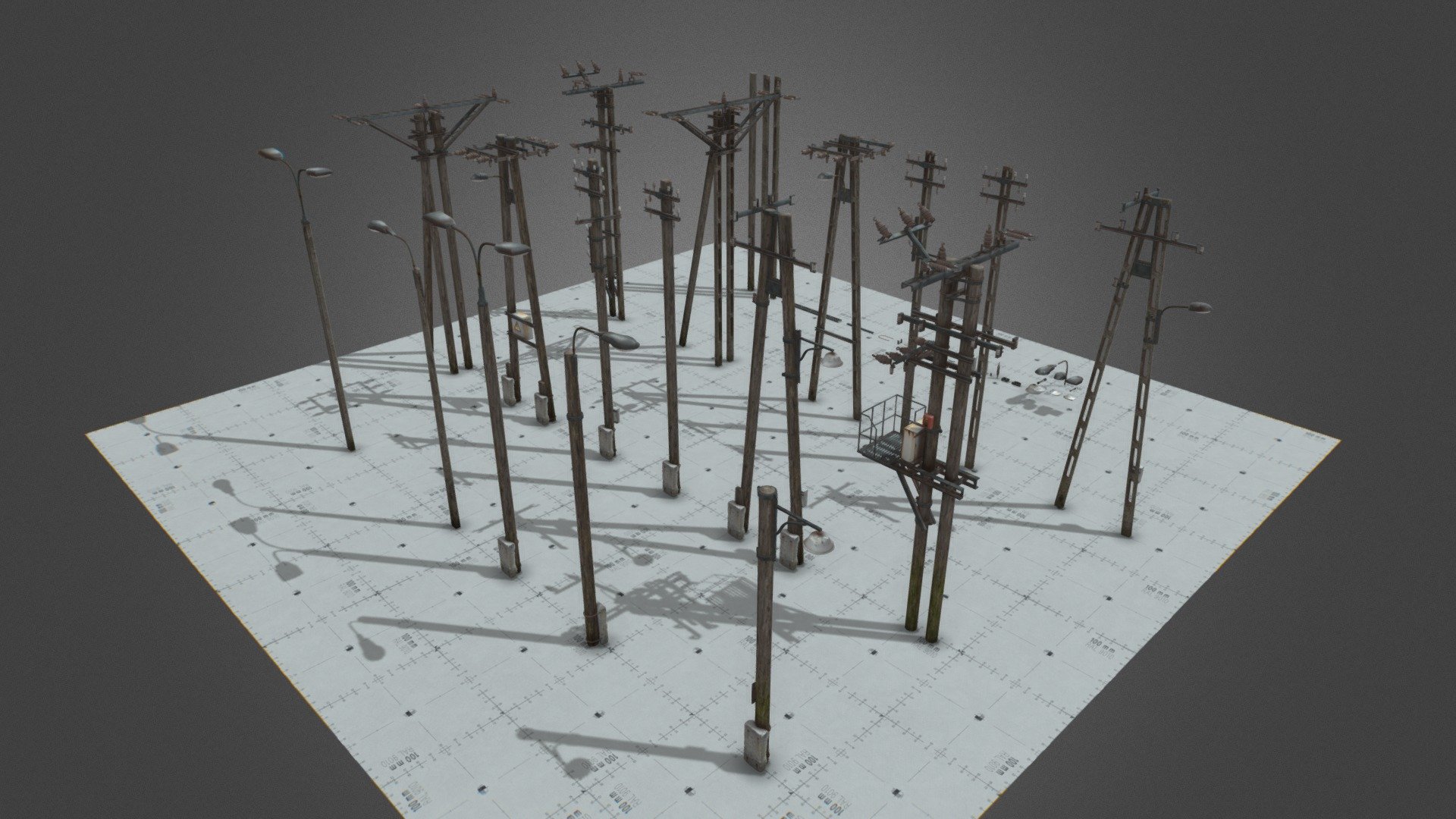 Lampposts & Electric Poles Asset Pack/Kitbash Buy Royalty Free 3D