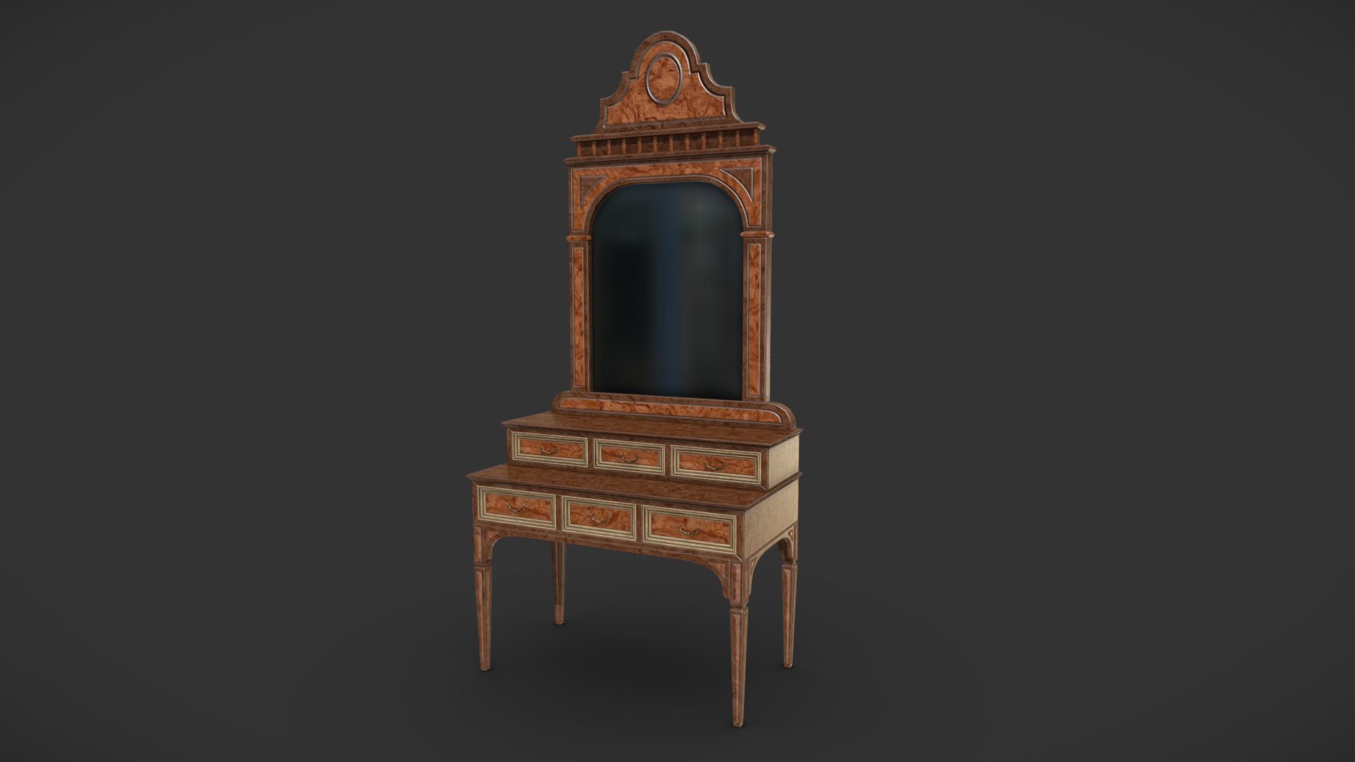 3D model Dressing Table - This is a 3D model of the Dressing Table. The 3D model is about a wooden chest with a window.