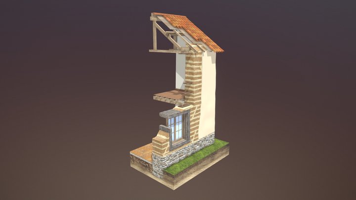 Coupe d'une maison en pisé traditionnel 3D Model