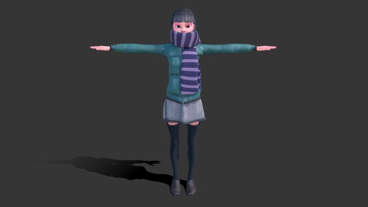 Girl With Puffer Jacket and Scarf 3D Model