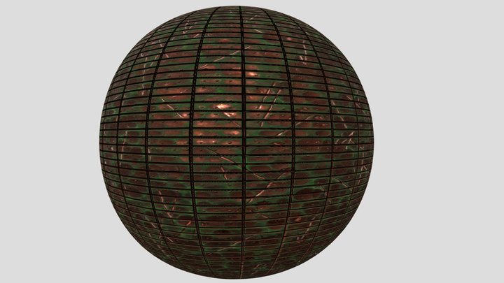 Stylized Rusted Damaged Copper Metal Plates Wall 3D Model