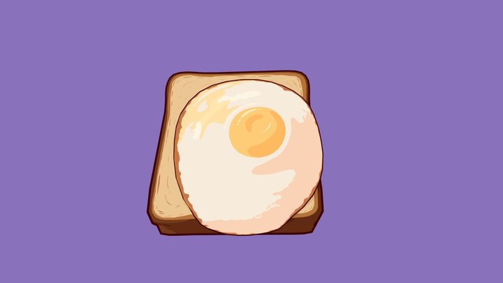Cartoon Stylized Egg On Toast 3D Model
