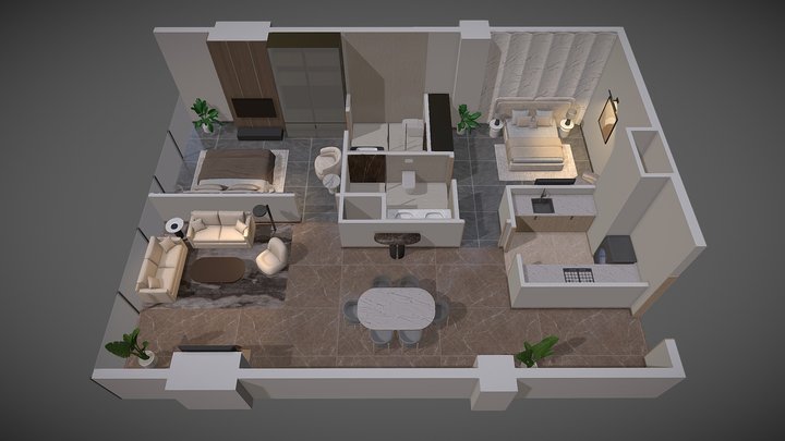 Zameen Vault _ Two Bed Apartment (Type-B) 3D Model