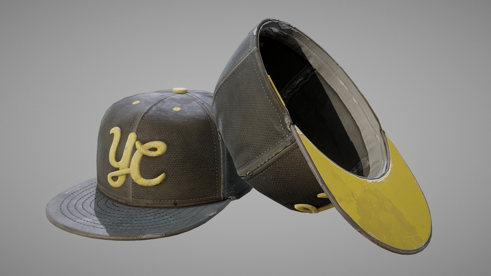 3D model Baseball Cap Black Worn - This is a 3D model of the Baseball Cap Black Worn. The 3D model is about a close-up of a shoe.