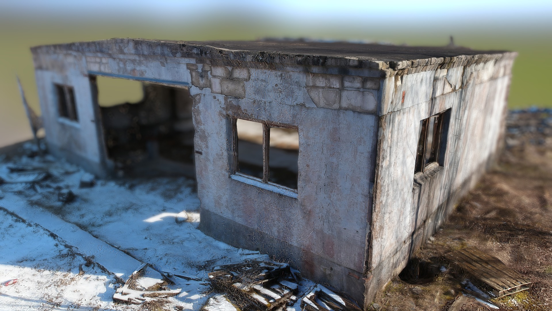 3D model Abandoned Garage - This is a 3D model of the Abandoned Garage. The 3D model is about a dilapidated building in the snow.