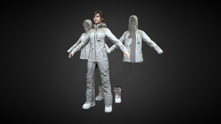 Woman White ski suit 3D Model