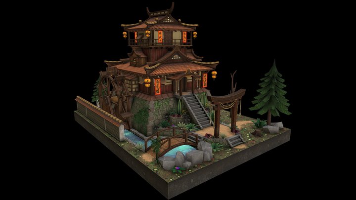 Сhinese house Stylized 3D Model