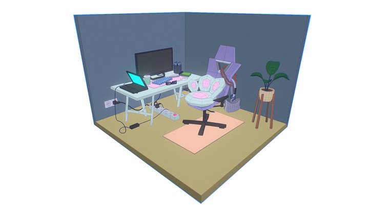 lowpoly workspace diorama 3D Model