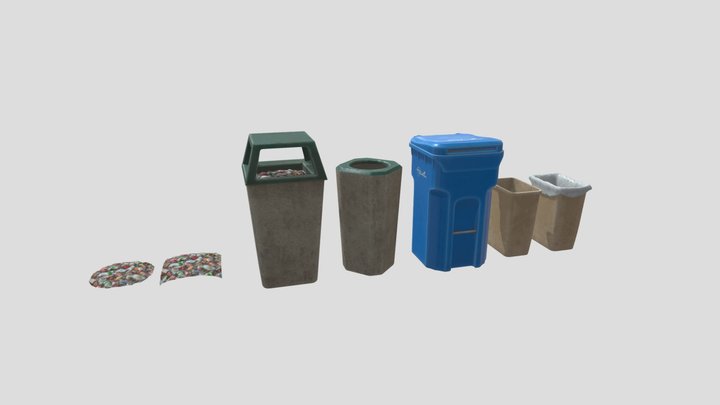 Trash Cans 4K and 2K Low-poly 3D Model
