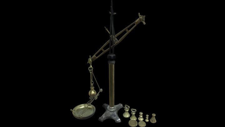 Antique Balance Scale with Brass Weights
