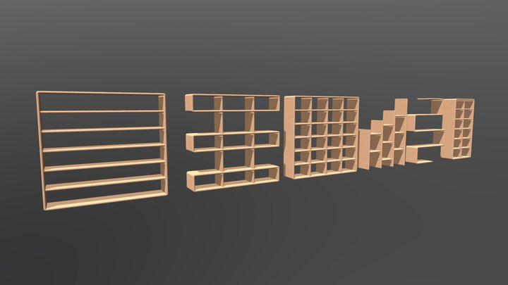 Wooden Shelves Low poly 3D Model