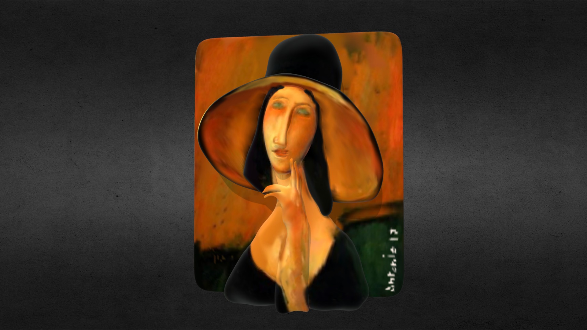 3D model Modigliani – Jeanne Hebuterne CON CAPPELLO - This is a 3D model of the Modigliani - Jeanne Hebuterne CON CAPPELLO. The 3D model is about a close-up of a cd.