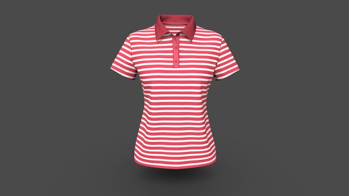 Women Classic Strip Polo Shirt 3D Model