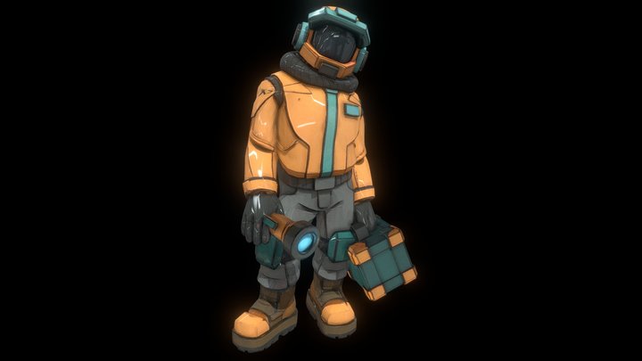 Stylized Sci-fi Worker + Accessories (Animated)
