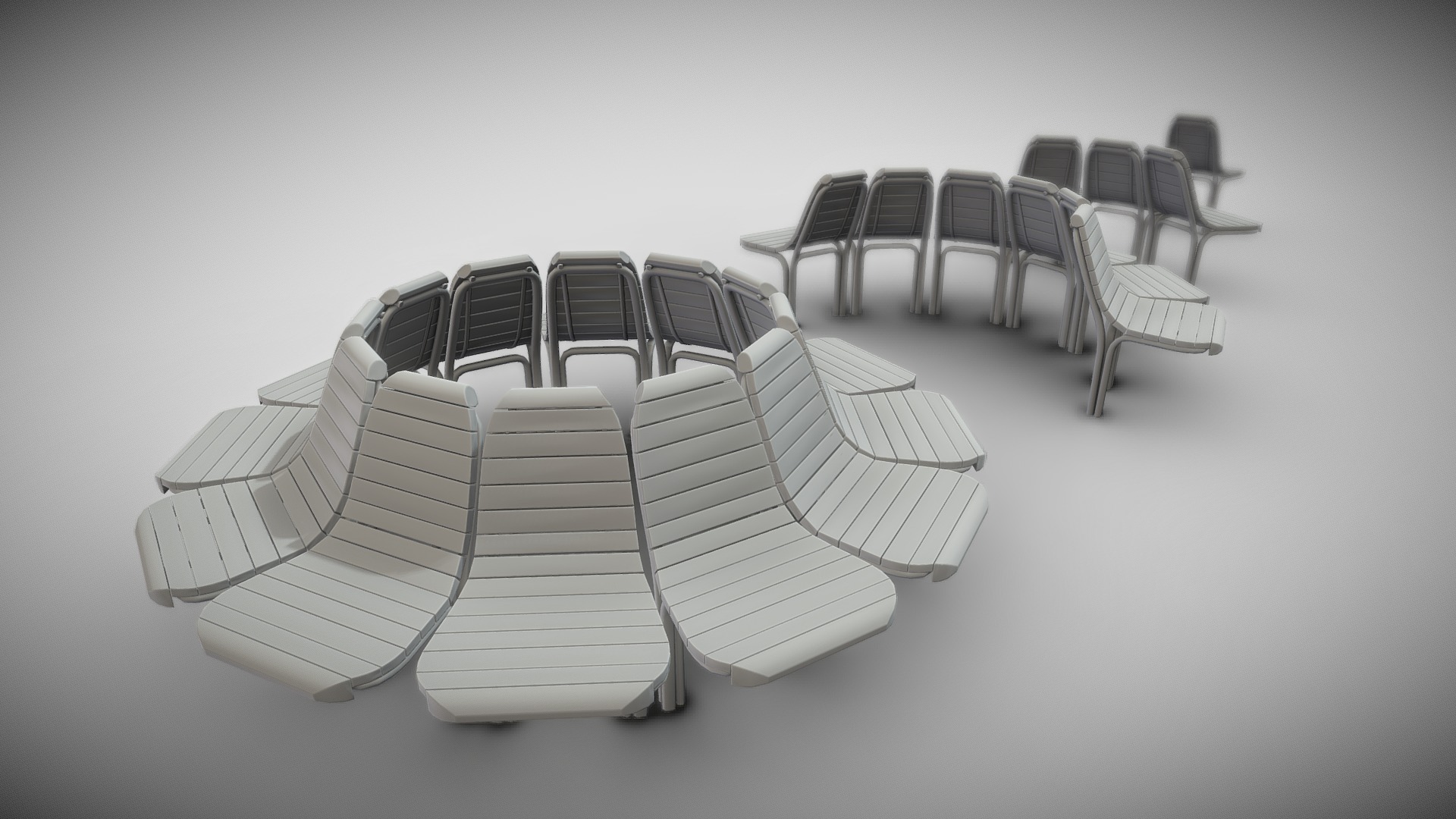 3D model Round Bench [7] 4 Parts Basic Version - This is a 3D model of the Round Bench [7] 4 Parts Basic Version. The 3D model is about a group of chairs.