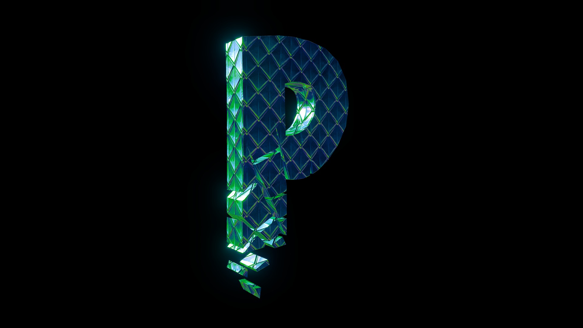 3D model P (Low Poly) - This is a 3D model of the P (Low Poly). The 3D model is about a logo with a blue light.