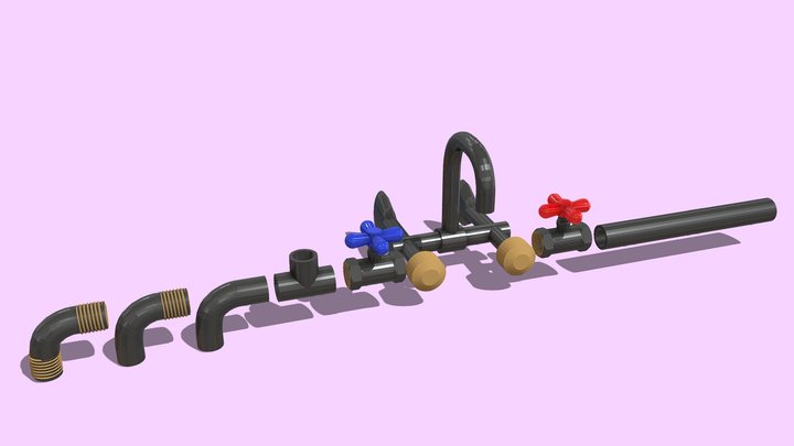 Metal Pipes Valves and Plumbing Fittings 3D Model
