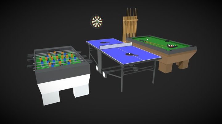 Lowpoly Pub Game Set Pool-Table Tabletennis 3D Model