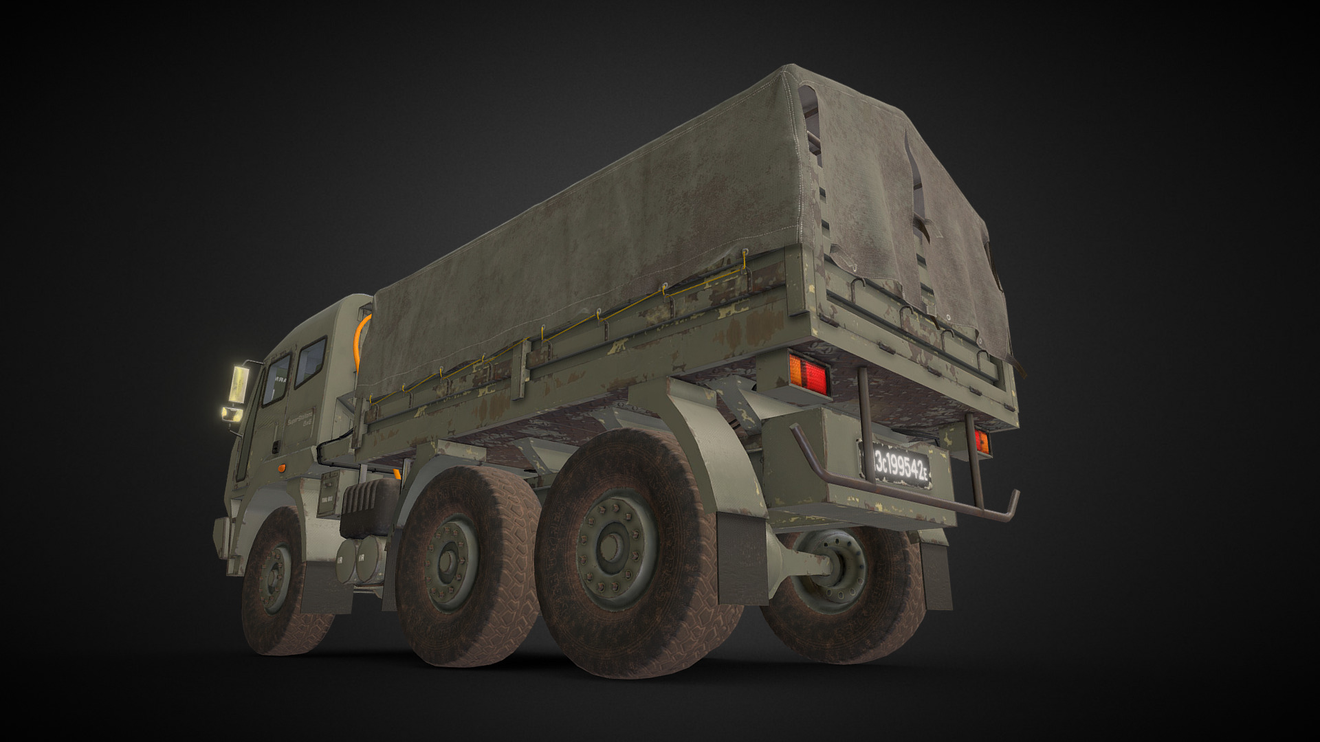 3D model 6×6 Military Truck Variation 6 + Tarpaulin - This is a 3D model of the 6x6 Military Truck Variation 6 + Tarpaulin. The 3D model is about a toy military vehicle.