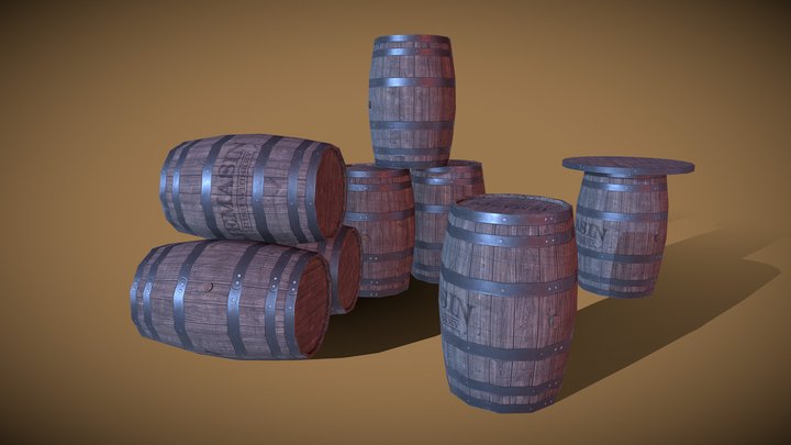 Whiskey Barrels - Low Poly 3D Model