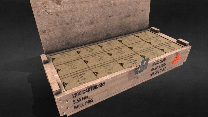 Wooden ammo crate - open 3D Model