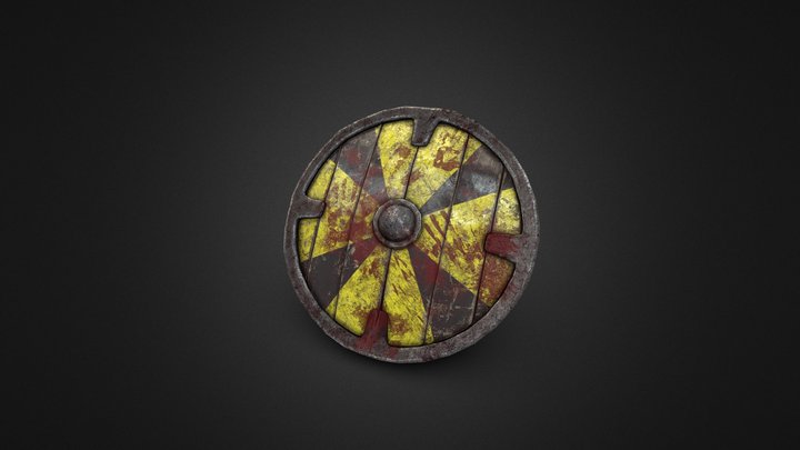 yellow viking shiled warrior with bloodstains 3D Model