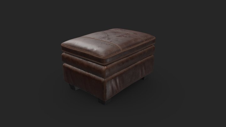 Old Leather Ottoman 3D Model