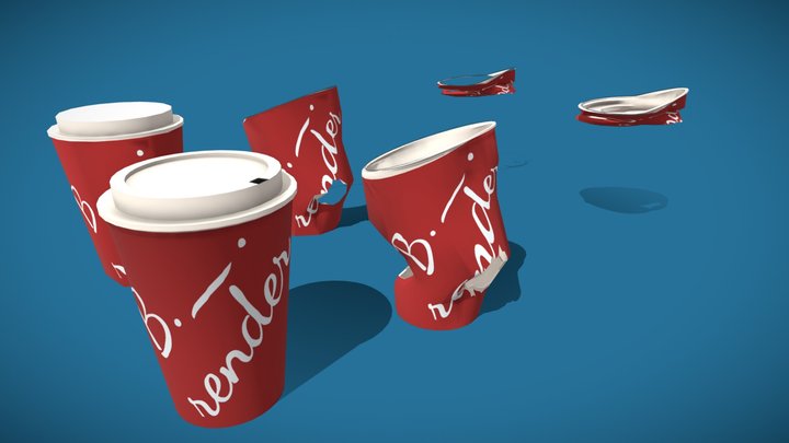 B._.render Coffee Cup with 2 LOD's and 3 states 3D Model