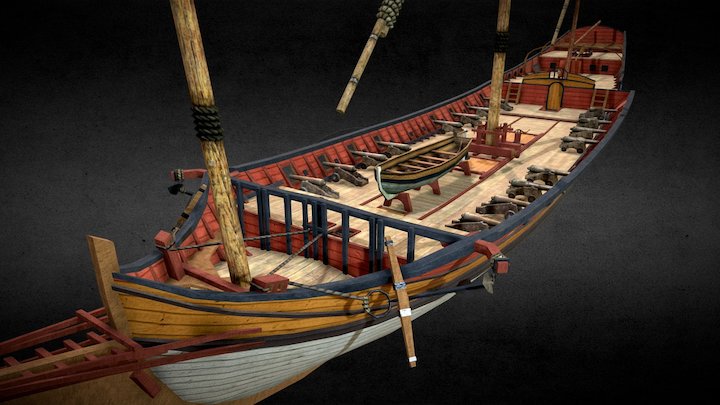 Sailing ship Xebec (low poly) 3D Model