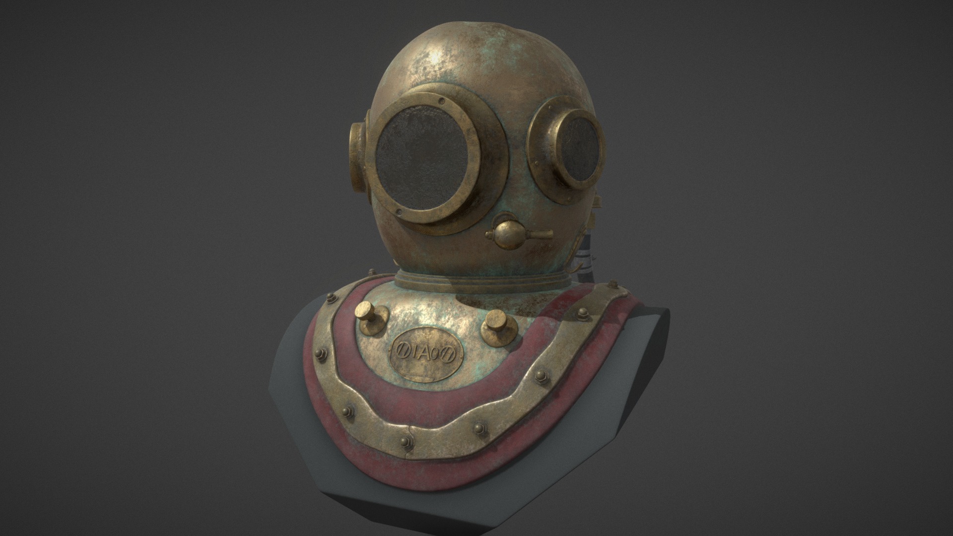 3D model Skaphander – Diving helmet - This is a 3D model of the Skaphander - Diving helmet. The 3D model is about a metal object with a face.