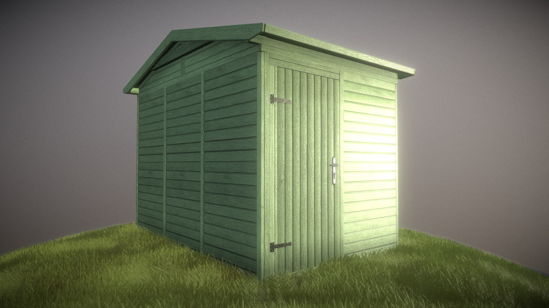 3D model Green Garden Shed (Low-Poly Version) - This is a 3D model of the Green Garden Shed (Low-Poly Version). The 3D model is about a green shed in a room.