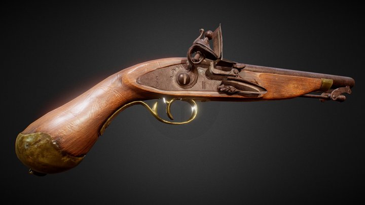 Old Vintage Flintlock Pistol 2021 3D Model