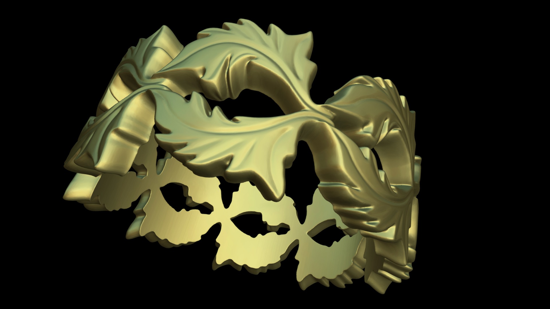 3D model Baroque Ring Leaves - This is a 3D model of the Baroque Ring Leaves. The 3D model is about a skull with a black background.