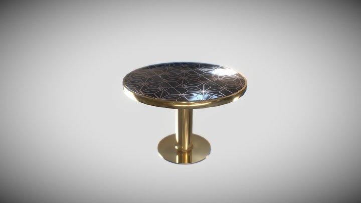 Round side metal gold Table with marble 3D Model