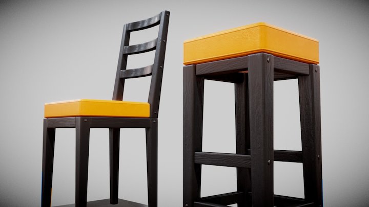 Chair & Stool 3D Model