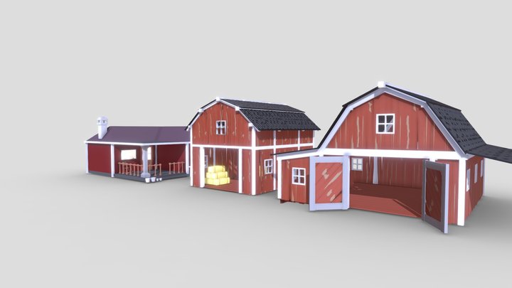 granero, casa, establo 3D Model