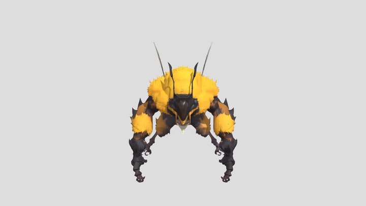 Fierce anthropomorphic bee creature 3D Model