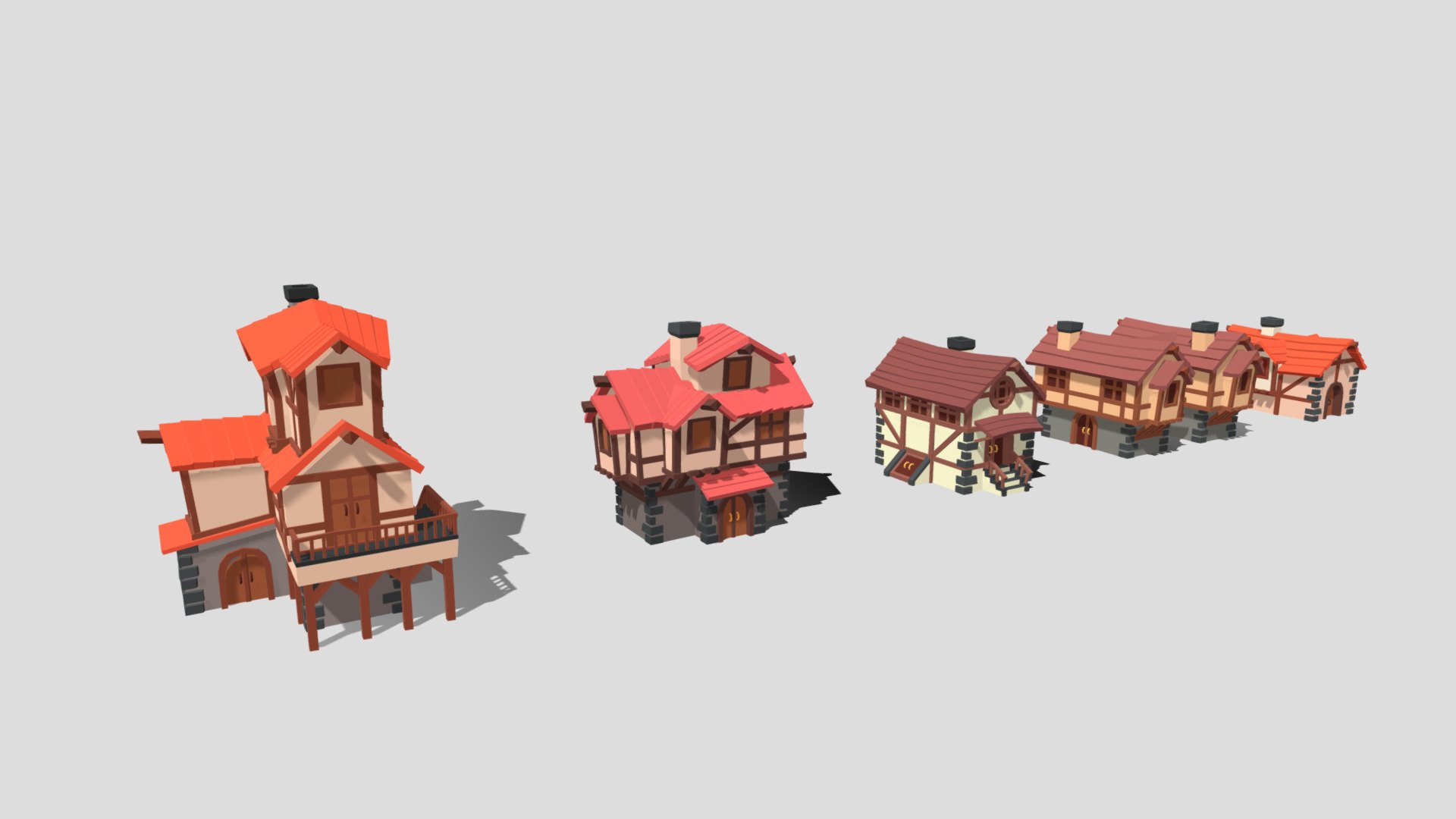 Low poly medieval houses pack - Download Free 3D model by assetfactory ...