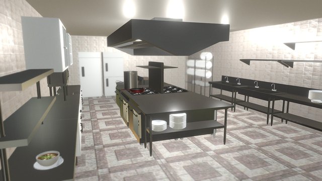 A Dull Kitchen Scene 3D Model