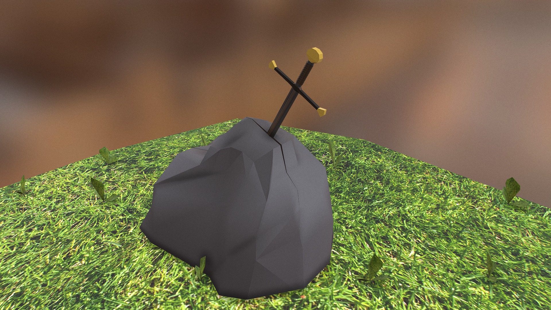 3D model Sword in stone - This is a 3D model of the Sword in stone. The 3D model is about a black umbrella on grass.
