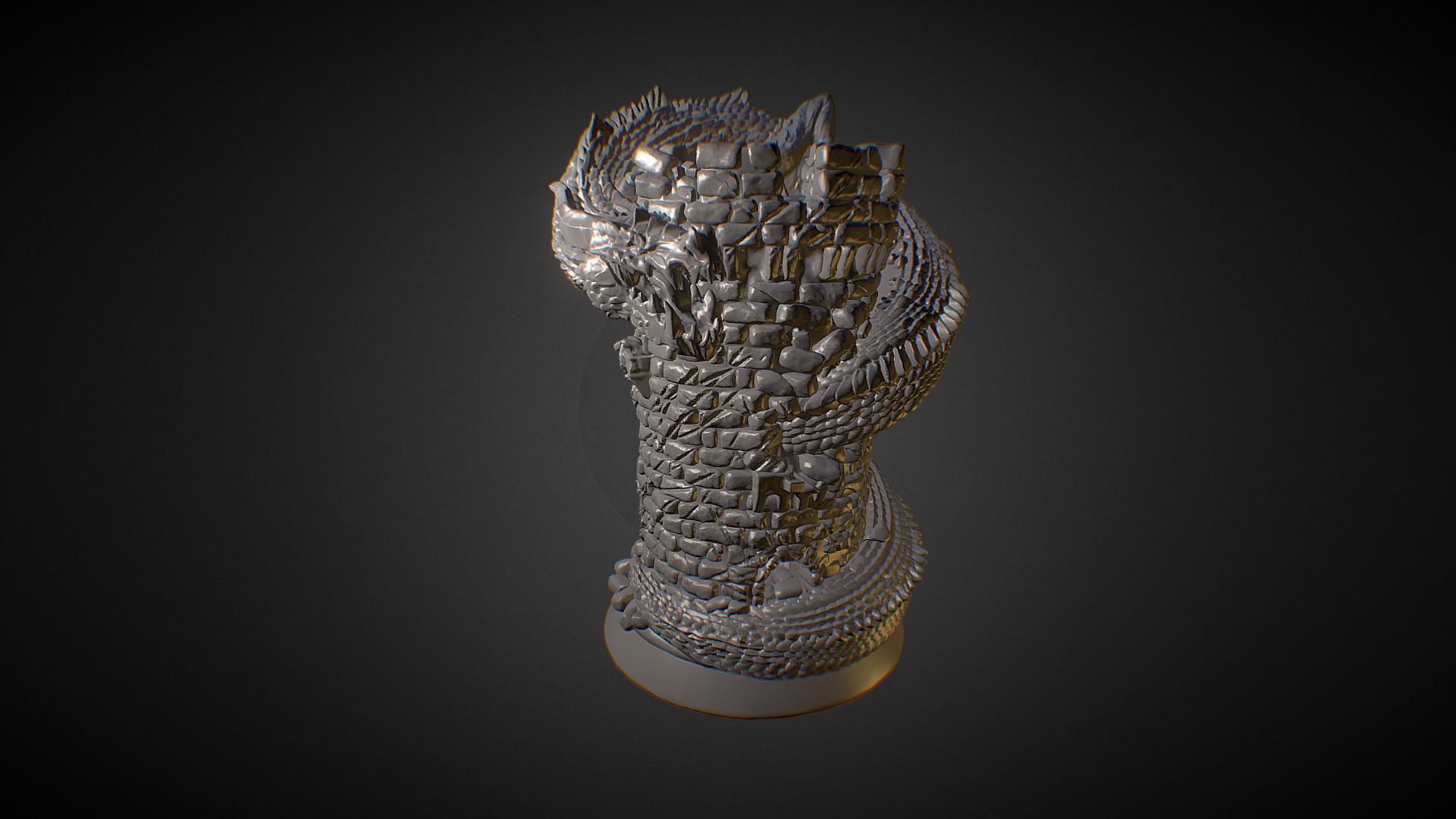 3D model Dragon Rook for 3D Printing - This is a 3D model of the Dragon Rook for 3D Printing. The 3D model is about a silver and gold object.