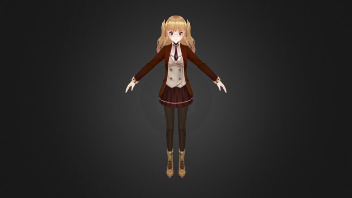 anime girl in Hogwarts costume 3D Model