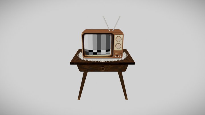 Pixel art TV with table 3D Model