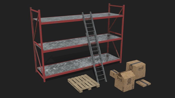 Worn Warehouse Shelf 3D Model